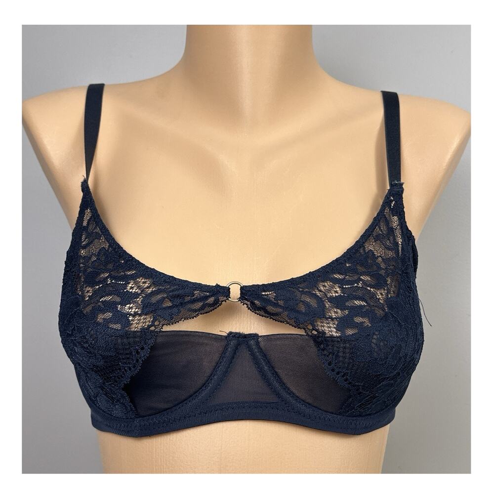 Adore Me Avella Women's Lined Balconette Bra Size 32DDD Navy Blue Underwire